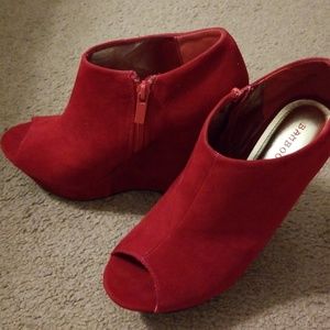 Red peep toe bootie wedges  size 9